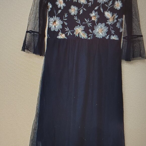 Wonder Nation Navy blue floral mesh embroidered dress with long sleeves (M 7-8) - Picture 9 of 11